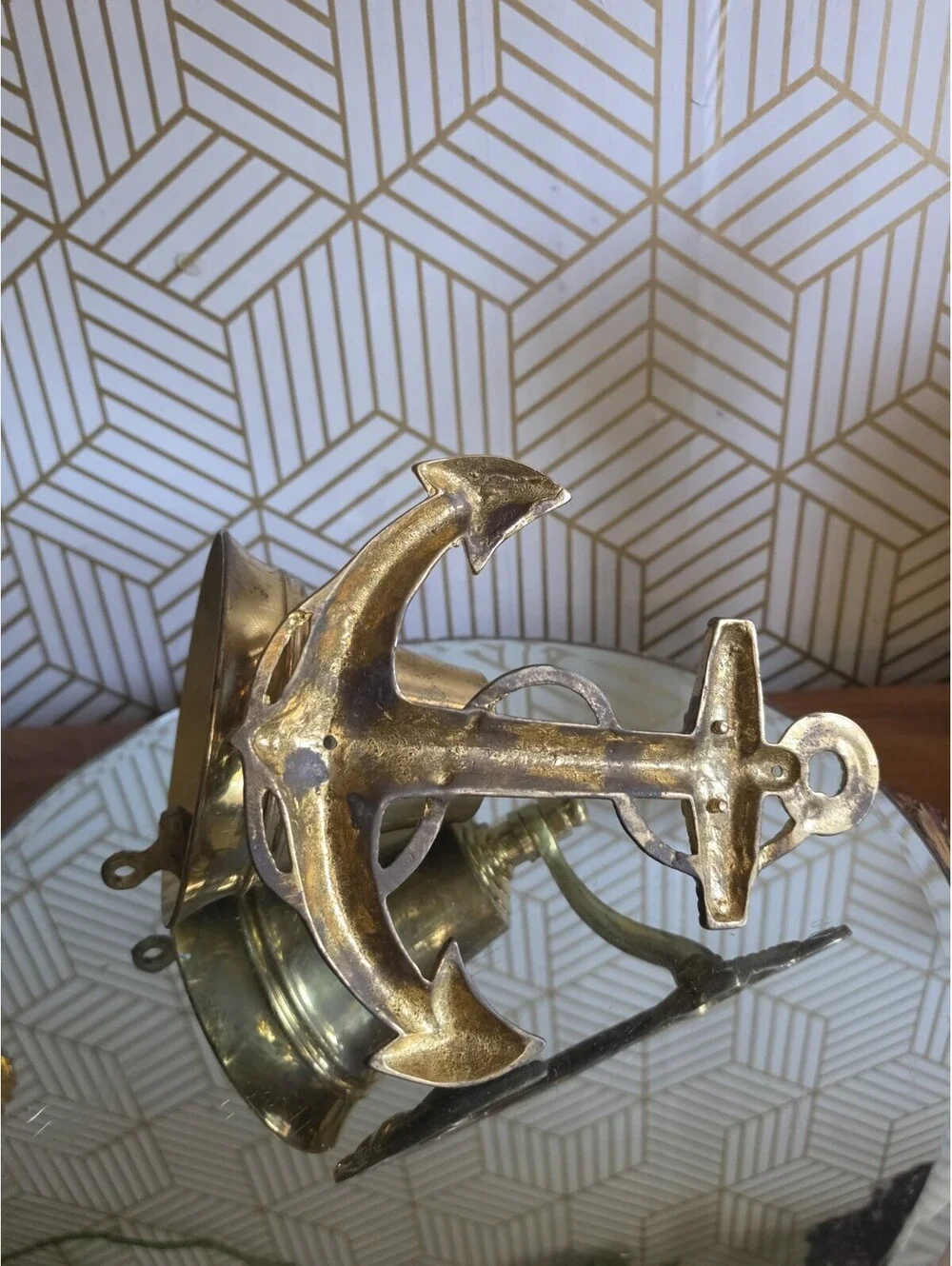 Vintage Brass Anchor Bell Ship Style Wall Mountable Nautical Decor